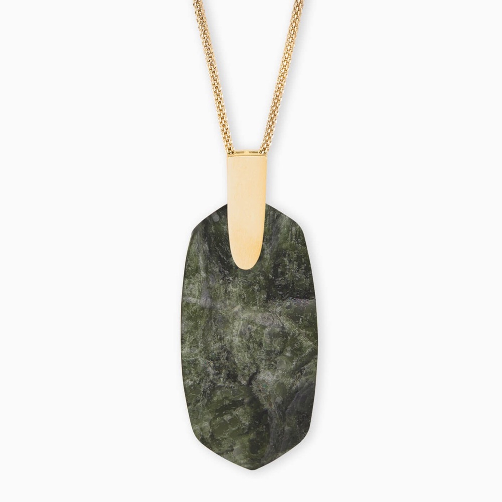 Inez Gold Long Pendant Necklace in Sage Micah